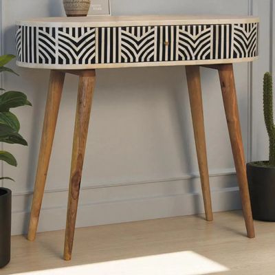 Console table - Artisan Furniture Solid Wood Edessa Bone Inlay Console Table, 1 Drawer, Black and White - ARTISAN FURNITURE
