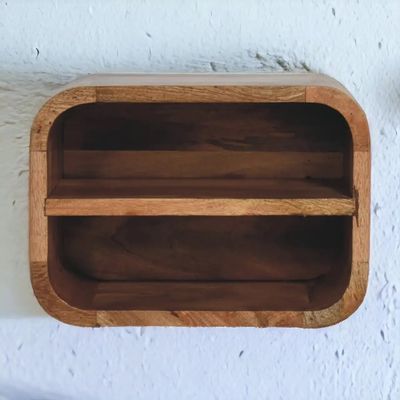 Night tables - Artisan Furniture Solid Wood Oak-ish Floating Open Curve Nightstand, 2 Shelves, Brown - ARTISAN FURNITURE