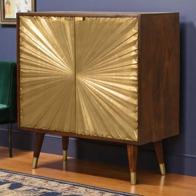Buffets - Artisan Furniture en bois massif Manille Doré Armoire, Brass-Plated Portes, Doré and Dark Marron - ARTISAN FURNITURE