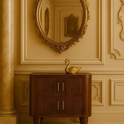 Night tables - Artisan Furniture Solid Wood Marlowe Fluted Nightstand, 2 Drawers, Dark Brown - ARTISAN FURNITURE