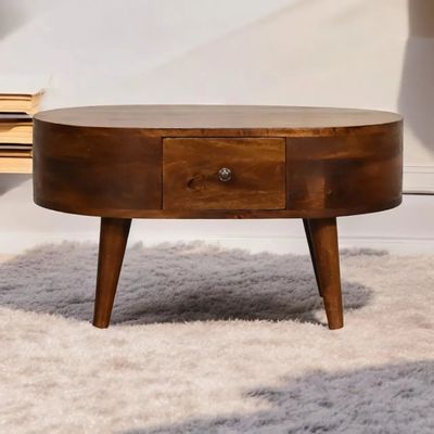 Coffee tables - Artisan Furniture Solid Wood Mini Chestnut Rounded Coffee Table, 2 Drawer, Dark Brown - ARTISAN FURNITURE
