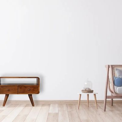 Meubles TV - Artisan Furniture en bois massif Mini Commodenut Courbé Meuble TV, 2 Tiroirs et Niche ouverte, Marron Foncé - ARTISAN FURNITURE