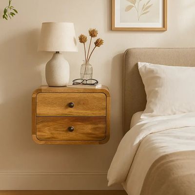 Tables de nuit - Artisan Furniture en bois massif Mini Courbe Chêne clair Suspendu Table de chevet, 2 Tiroirs, Beige - ARTISAN FURNITURE