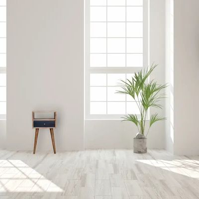 Night tables - Artisan Furniture Solid Wood Mini Navy Blue Hand Painted Nightstand, 1 Drawer and Open Shelf, Light Brown - ARTISAN FURNITURE