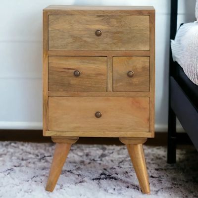 Night tables - Artisan Furniture Solid Wood Wall Mounted Rounded Nightstand, 4 Drawers, Light Brown - ARTISAN FURNITURE