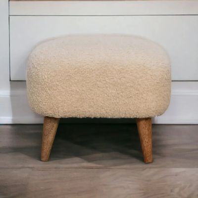 Poufs - Artisan Furniture en bois massif Rembourré Boucle Cream Square Repose-pieds, Marron et Cream - ARTISAN FURNITURE