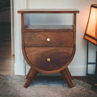 Night tables - Artisan Furniture Solid Wood Split Chestnut Nightstand, 2 Drawers, 1 Open Slot, Dark Brown - ARTISAN FURNITURE