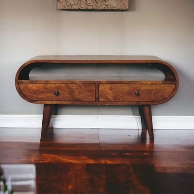 Meubles TV - Artisan Furniture Meuble TV Circulaire en Châtaignier, 2 Tiroirs, 1 Fente Ouverte, Marron Foncé - ARTISAN FURNITURE