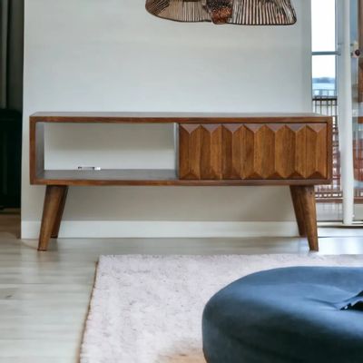 Meubles TV - Artisan Furniture Meuble TV Prism Coulissant en Châtaignier, Fente Ouverte, Marron Foncé - ARTISAN FURNITURE