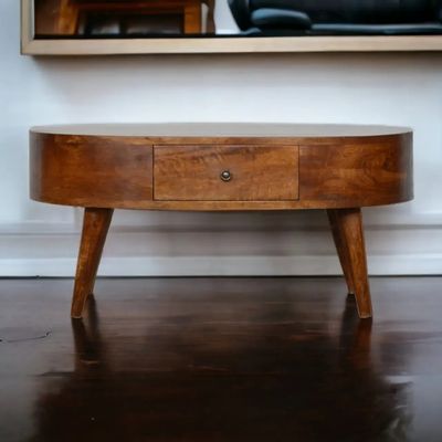 Coffee tables - Artisan Furniture Solid Wood Chestnut Rounded Coffee Table, 2 Drawers, Dark Brown - ARTISAN FURNITURE