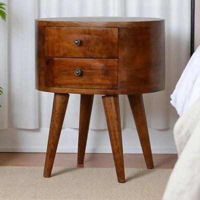 Night tables - Artisan Furniture Solid Wood Chestnut Rounded Nightstand Table, 2 Drawers, Dark Brown - ARTISAN FURNITURE