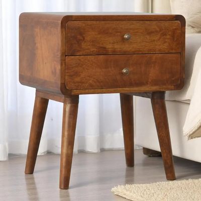 Night tables - Artisan Furniture Solid Wood Curved Chestnut Nightstand, 2 Drawers, Dark Brown - ARTISAN FURNITURE