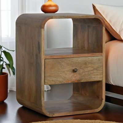 Night tables - Artisan Furniture Solid Wood London Nightstand, 1 Drawer and 2 Open Slots, Beige - ARTISAN FURNITURE