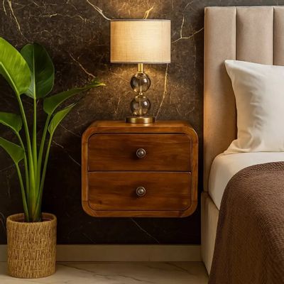 Night tables - Artisan Furniture Solid Wood Floating Mini Chestnut Nightstand, 2 Drawers, Dark Brown - ARTISAN FURNITURE