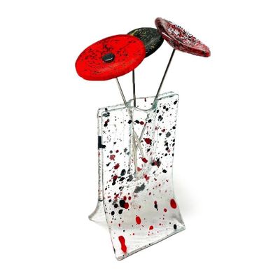 Vases - Red-black spotty vase with 3 small flowers - CARNEOL GLASS