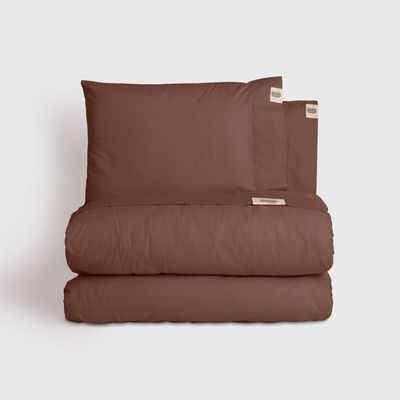 Linge de lit - Parure de lit double, 100 % coton ranforce, marron - DILIOS