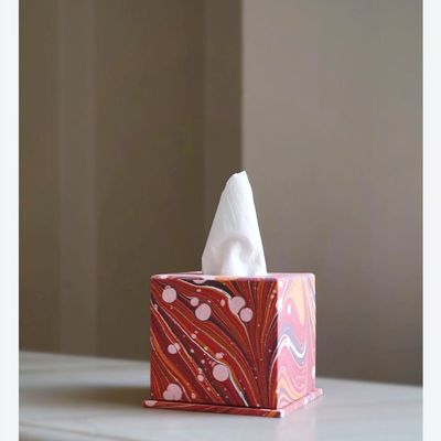Decorative objects - MARBLED TISSUE BOX FIRE WHIRL - RED - CRAFT BOAT