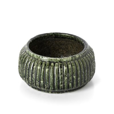 Flower pots - The Forest Ribbed Bowl Planter - Forest Green - Low - BAZAR BIZAR LIVING