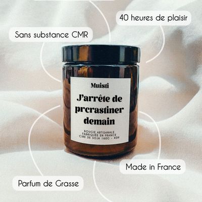 Objets de décoration - Bougie Parfumée - J'arrête de procrastiner demain - Musc blanc – 160g - MUISTI