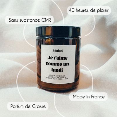 Objets de décoration - Bougie Parfumée - Je t'aime comme un lundi - Musc blanc – 160g - MUISTI