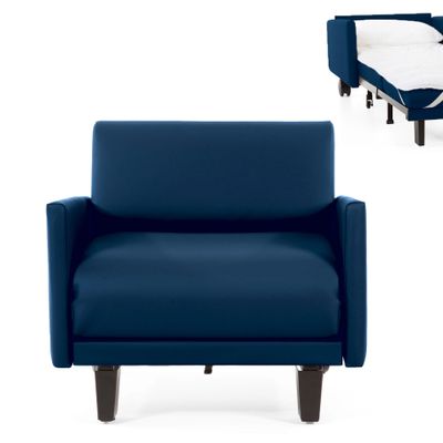 Armchairs - French 1-seater armchair bed ROLLER 70 LARGE removable armrests: Colour - Artificial leather / NAVY - Combi - DARK BLUE - LIKOOLIS