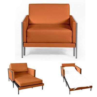 Armchairs - 80 x 80 Square French Armchair Bed in Genuine Leather with Fixed Armrests : Colors - LEATHER - Orange 0837 - LIKOOLIS