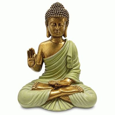 Decorative objects - Buddha Statue Abhaya Green and Golden in Resin 31 cm - ARABESK