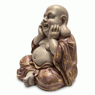 Decorative objects - Buddha Statue Laughing Patinated Mauve and Gold in Resin 26 cm - ARABESK
