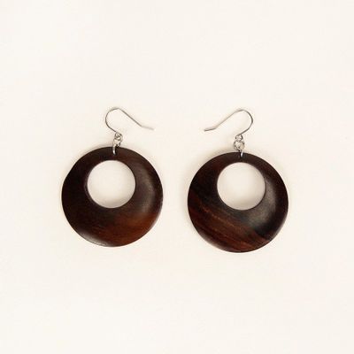 Bijoux - Boucle d'oreille 1 rond percé en sabot de buffle - Crochets - Naturel - L INDOCHINEUR X RIVÊT