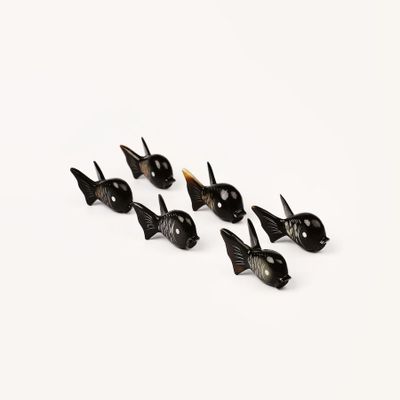 Couverts de service - Porte couteau/baguettes poisson rond en corne noire (par 6) - L INDOCHINEUR X RIVÊT