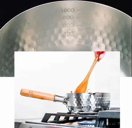 Saucepans  - 14 cm stainless steel saucepan, hammered with two spouts - Yukihira/YOSHIKAWA collection - ABINGPLUS