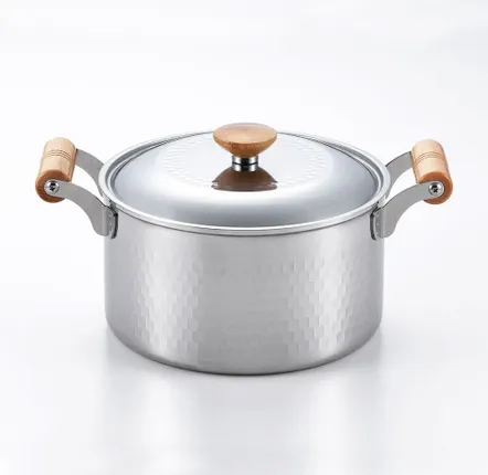 Saucepans  - 22 cm stainless steel pot, hammered with lid - Yukihira/YOSHIKAWA collection - ABINGPLUS