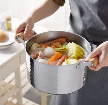 Saucepans  - 24 cm stainless steel pot, hammered with lid - Yukihira/YOSHIKAWA collection - ABINGPLUS