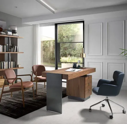 Mobilier et rangements pour bureau - Bureau en bois de noyer et acier poli - ANGEL CERDÁ