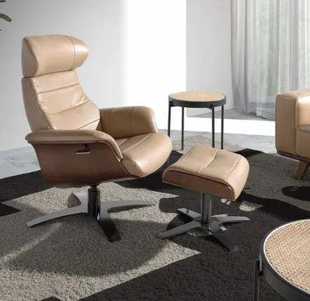 Poufs - Pouf tapissé en cuir sable - ANGEL CERDÁ