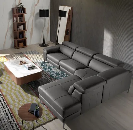 Sofas - Corner sofa upholstered in grey leather leather - ANGEL CERDÁ