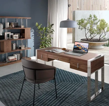 Bureaux - Bureau en noyer et acier chromé - ANGEL CERDÁ