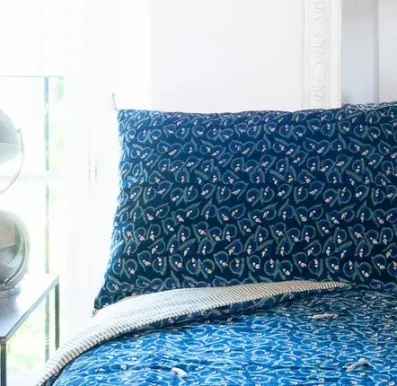 Fabric cushions - Art Deco Pillow Case 50X75 Cm  Indigo - EN FIL D'INDIENNE...