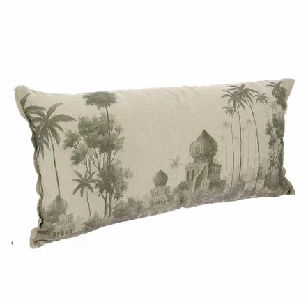 Coussins textile - BADALPUR Housse de coussin en lin imprimé monochrome Ananbo 50x100 cm Avocat - EN FIL D'INDIENNE...