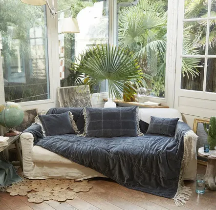 Linge de lit - BOHO Plaid 140x250 cm BOHO ANTHRACITE - EN FIL D'INDIENNE...