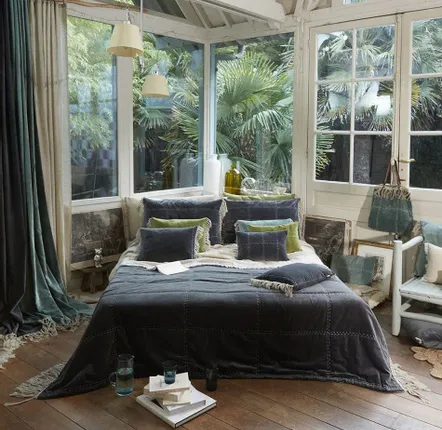 Linge de lit - BOHO Dessus de lit 240x250cm BOHO ANTHRACITE - EN FIL D'INDIENNE...