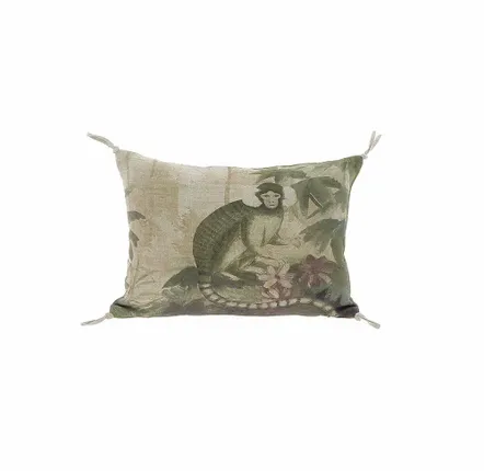 Coussins textile - COCHIN Housse de coussin en lin imprimé multicolore Ananbo 25X35 cm - SINGE - EN FIL D'INDIENNE...
