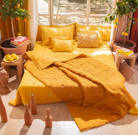 Throw blankets - Etamine Quilt 140X240 Cm Etamine 2 Tabac - EN FIL D'INDIENNE...