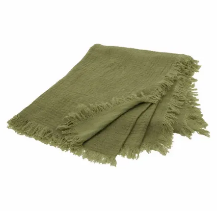 Linge de lit - Jetée de lit ETAMINE en lin 220x240 cm ETAMINE 2 KAKI - EN FIL D'INDIENNE...