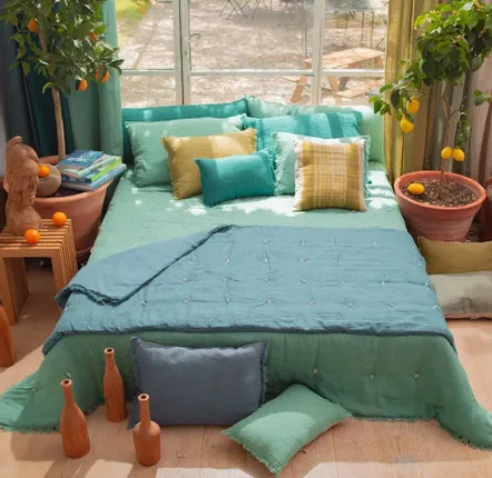 Throw blankets - Etamine Sofa Cover 90X200 Cm Etamine 2 Paon - EN FIL D'INDIENNE...