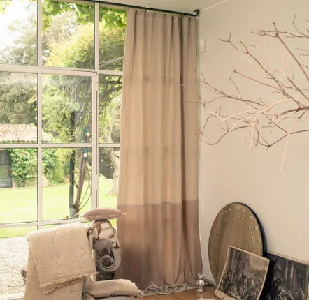 Rideaux et voilages - FORTUNA DUO  Rideau en velours de soie et lin 140x300 cm BEIGE - EN FIL D'INDIENNE...