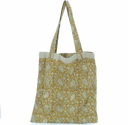 Rideaux et voilages - INDIENNE Tote Bag 38x40 cm INDIENNE TABAC FEUILLE - EN FIL D'INDIENNE...