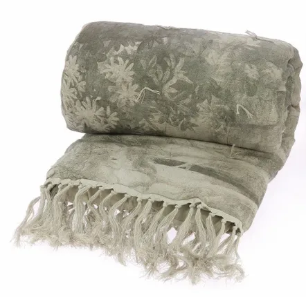 Linge de lit - MANOSQUE Grand jeté 140x250 cm imprimé monochrome Ananbô GRISAILLE - EN FIL D'INDIENNE...