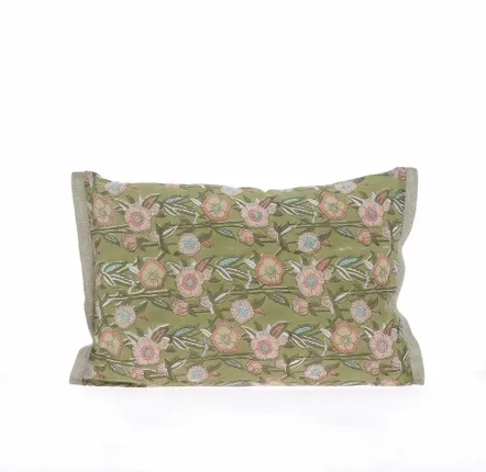 Coussins textile - PENSEE Eté  Housse de coussin 35x50 cm PENSEES COTON KAKI - EN FIL D'INDIENNE...