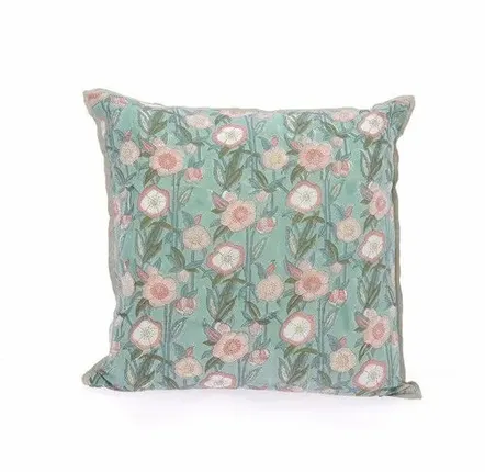Coussins textile - PENSEE Eté  Housse de coussin 45x45 cm PENSEES COTON CELADON - EN FIL D'INDIENNE...